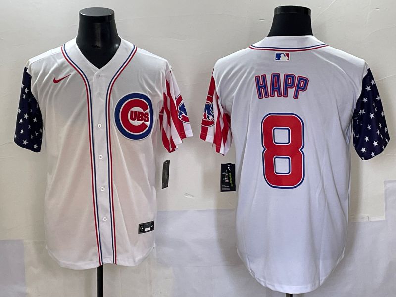 Men 2025 Chicago Cubs #8 Happ White a generation of national flags Joint Name Nike MLB Jersey style 1